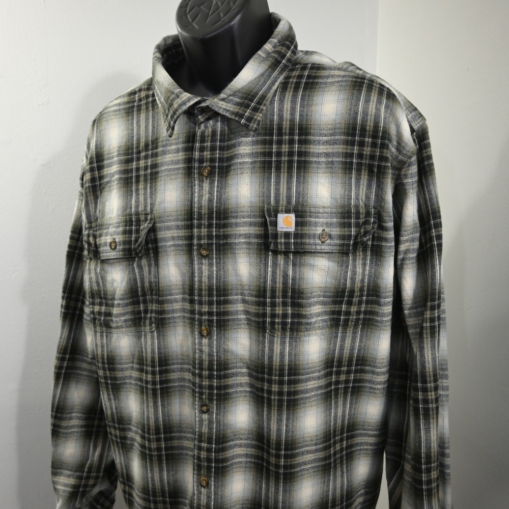 Carhartt Heavy Flannel Button Up Shirt Mens 3XL Original Fit Plaid Pocket